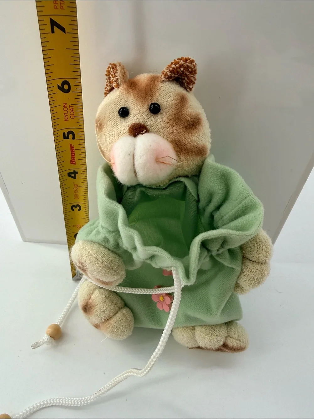 Plush Cat Toy in Sage Green Drawstring Outfit